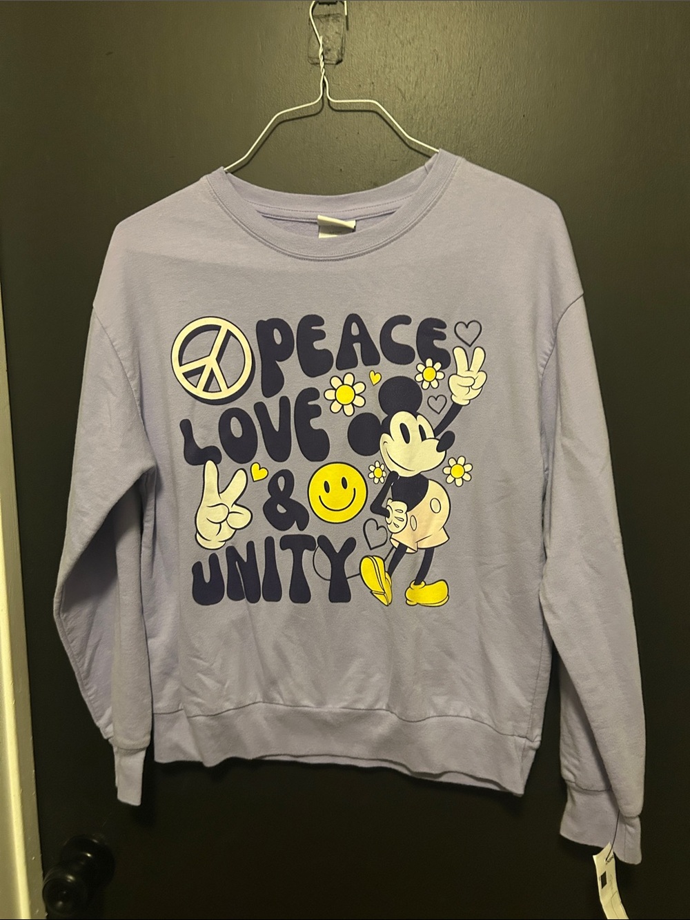Disney Lavender 'Peace Love & Unity' Mickey Graphic Sweatshirt